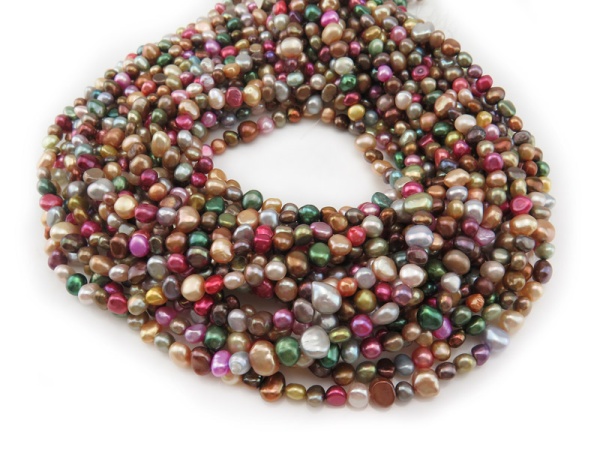 Freshwater Pearl Mixed Colour Cross Drilled Beads 4.5-7.25mm ~ 16'' Strand