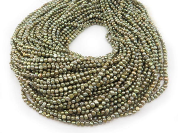 Freshwater Pearl Green Cross Drilled Beads 3.5-4mm ~ 15.5'' Strand