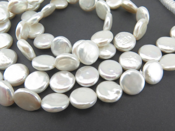 Freshwater Pearl White Coin Beads 11.5-12mm ~ 15.5'' Strand