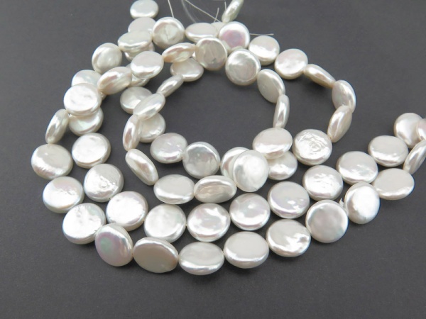 Freshwater Pearl White Coin Beads 11.5-12mm ~ 15.5'' Strand