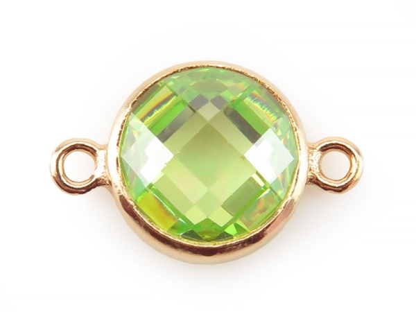 Cubic Zirconia Gold Filled Connector ~ Lime Green  ~ 6mm