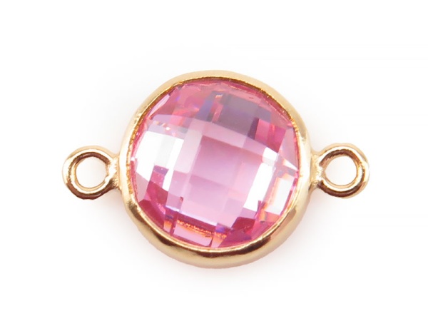 Cubic Zirconia Gold Filled Connector ~ Pink~ 6mm