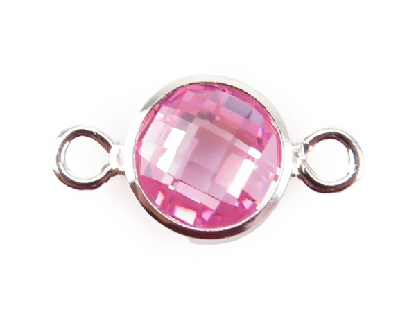 Cubic Zirconia Sterling Silver Connector ~ Pink ~ 4mm