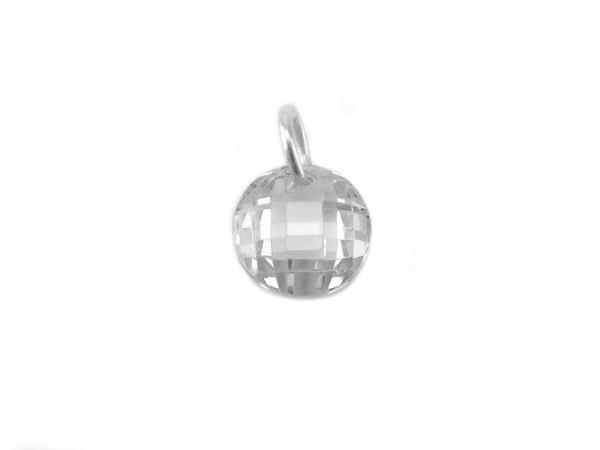 Cubic Zirconia Sterling Silver Coin Charm 6mm