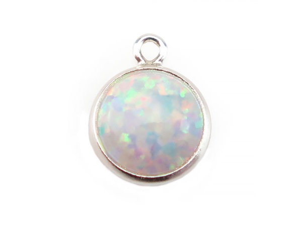 Sterling Silver Laboratory-Grown White Opal Charm 6mm