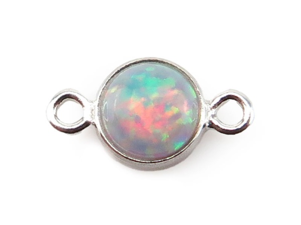 Sterling Silver Laboratory-Grown White Opal Connector 4mm