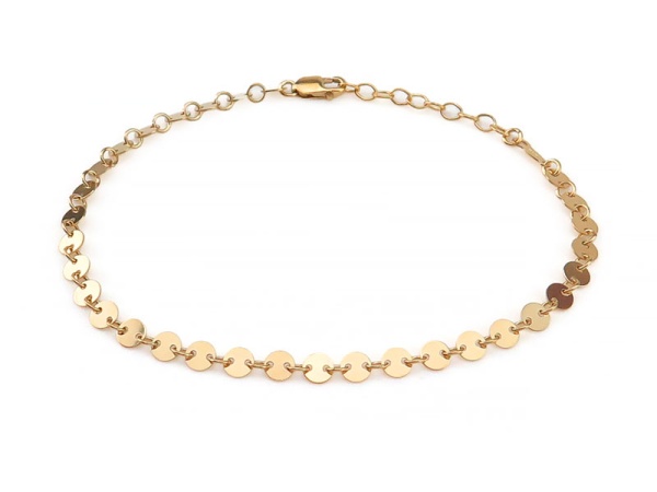 Gold Filled Round Sequin Disc Chain Bracelet ~ 6.5'' + 1'' Extender