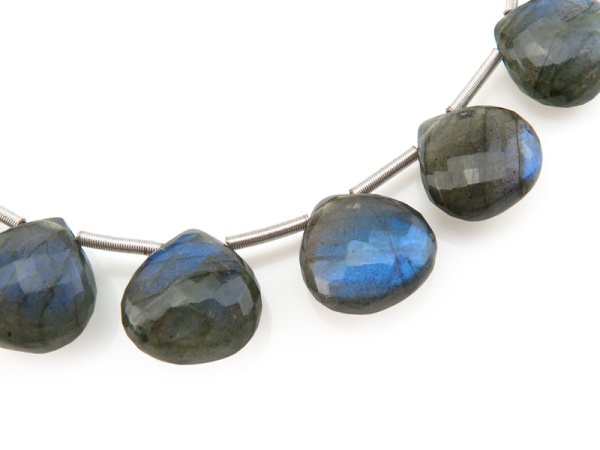 AA+ Labradorite Micro-Faceted Heart Briolettes 9.5-10.5mm (10)