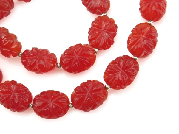 AAA Carnelian Carved Flower Oval Beads 12mm ~ 8'' Strand