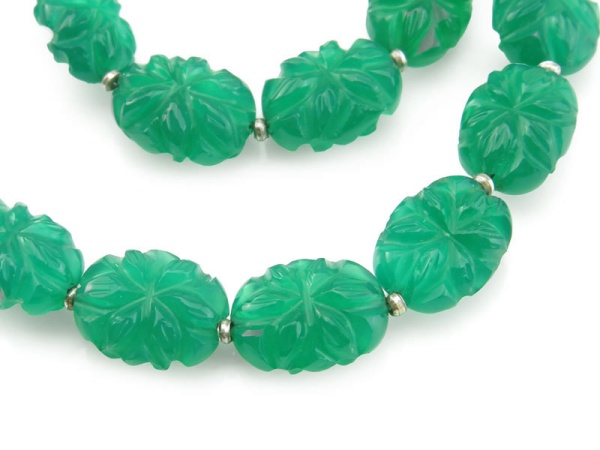 AAA Green Onyx Carved Flower Oval Beads 12mm ~ 8.5'' Strand