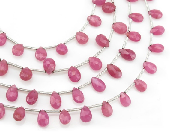 AA Pink Sapphire Faceted Pear Briolettes 6.75-7.75mm ~ 8'' Strand