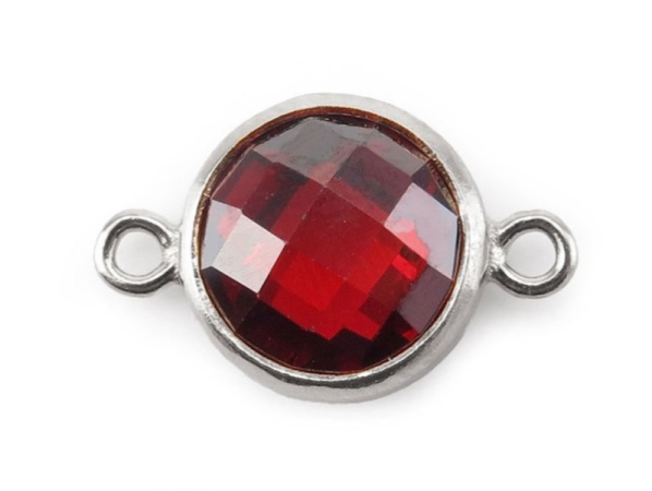 Cubic Zirconia Sterling Silver Connector ~ Red ~ 6mm