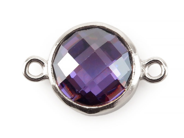 Cubic Zirconia Sterling Silver Connector ~ Purple ~ 6mm