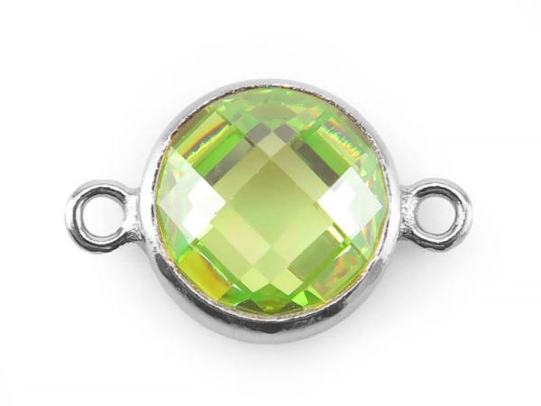 Cubic Zirconia Sterling Silver Connector ~ Lime Green ~ 6mm