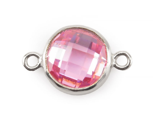 Cubic Zirconia Sterling Silver Connector ~ Pink ~ 6mm