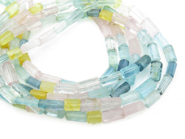 AA Aquamarine, Morganite & Heliodor Faceted Pipe Beads 6.75-13mm ~ 18'' Strand