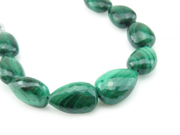 AA Malachite Micro-Faceted Pear Beads 14.25-15.25mm (9)