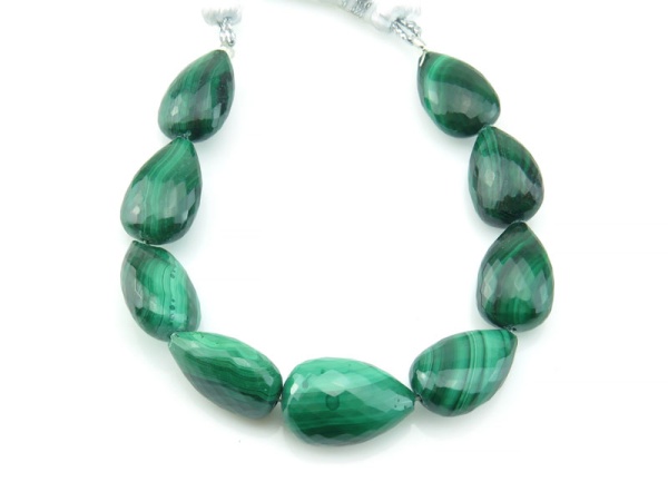 AA Malachite Micro-Faceted Pear Beads 14.25-15.25mm (9)