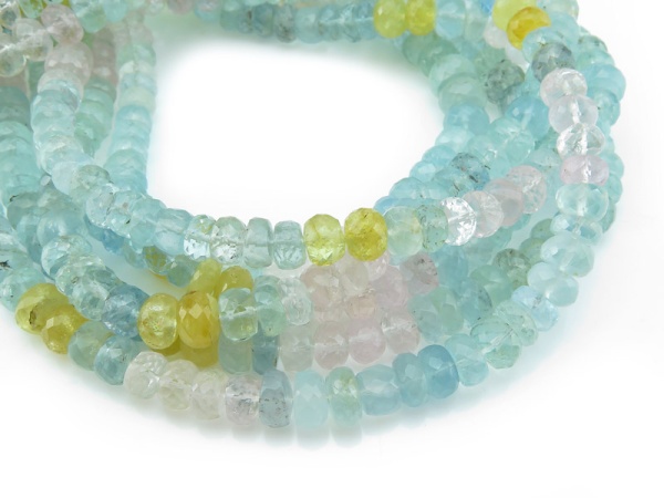 AA Aquamarine, Morganite & Heliodor Faceted Rondelles 6-8.25mm ~ 16'' Strand