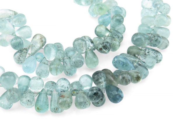 AA+ Moss Aquamarine Smooth Teardrop Briolettes 8-10mm ~ 5'' Strand