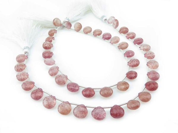 AA+ Strawberry Quartz Faceted Heart Briolettes ~ SINGLE ~ Various Sizes