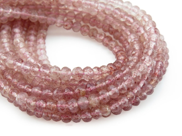 AA+ Strawberry Quartz Micro-Faceted Rondelles 3.5-4mm ~ 8'' Strand