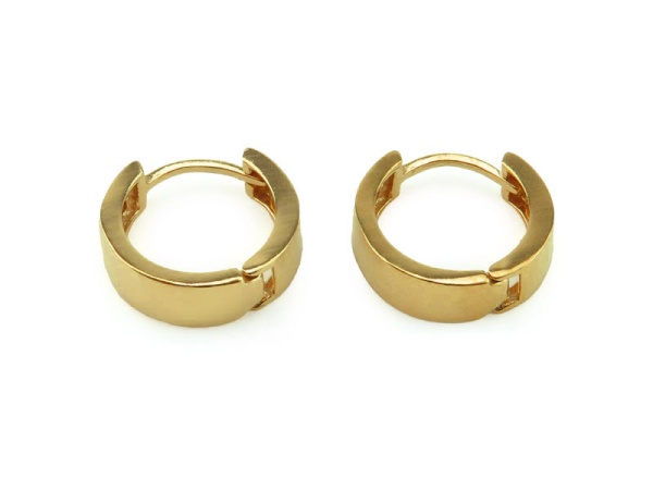 Gold Plated Silver Chunky Hoop Earrings 13mm ~ PAIR