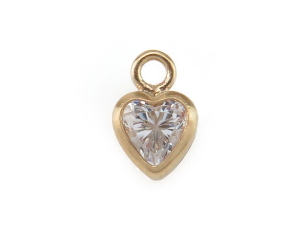 Cubic Zirconia Gold Filled Heart Charm ~ Brilliant White ~ 3mm