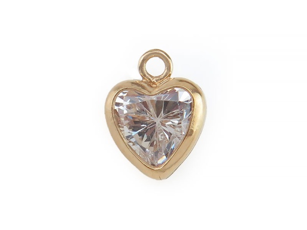 Cubic Zirconia Gold Filled Heart Charm ~ Brilliant White ~ 5mm