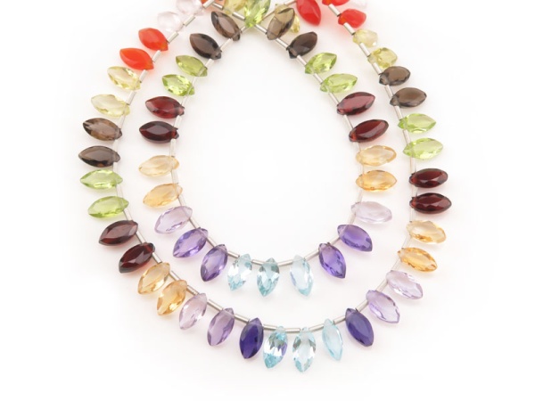 AAA Multi-Gemstone Faceted Marquise Briolettes 7.5-8mm ~ 9'' Strand