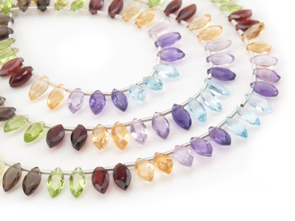 AAA Multi-Gemstone Faceted Marquise Briolettes 7.5-8mm ~ 9'' Strand