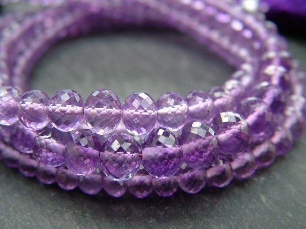 AA+ Amethyst Micro-Faceted Rondelles 3.5-5mm ~ 8.25'' Strand