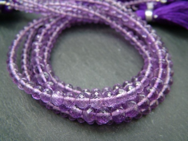 AA+ Amethyst Micro-Faceted Rondelles 3.5-5mm ~ 8.25'' Strand