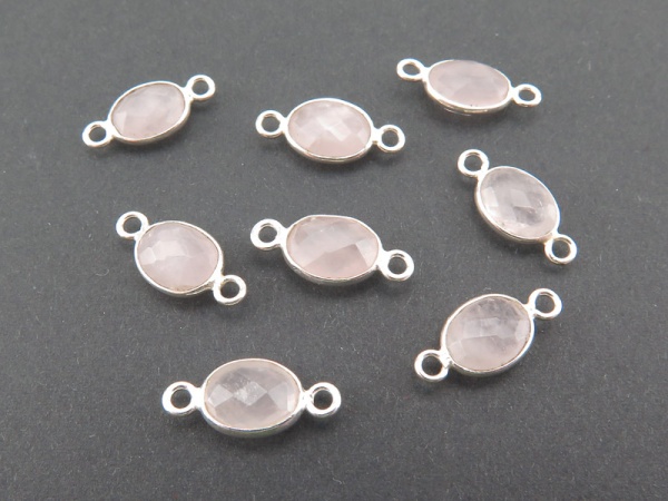 Sterling Silver Rose Quartz Oval Connector 15mm