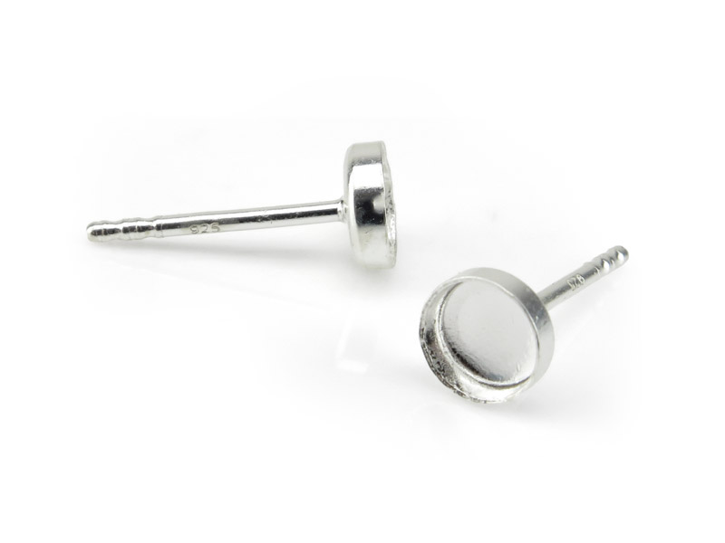 Sterling Silver Round Bezel Cup Ear Stud 5mm ~ PAIR