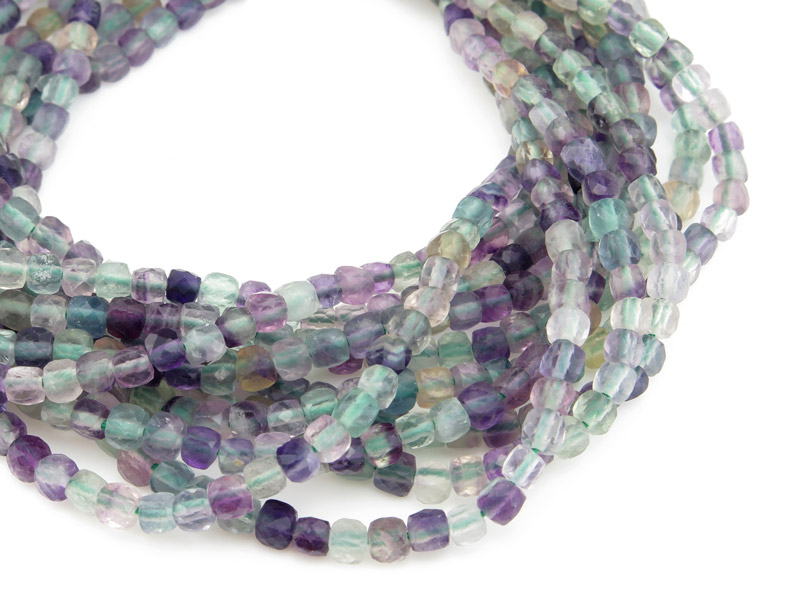 AAA Fluorite Faceted Cube Beads 4mm ~ 12.5'' Strand