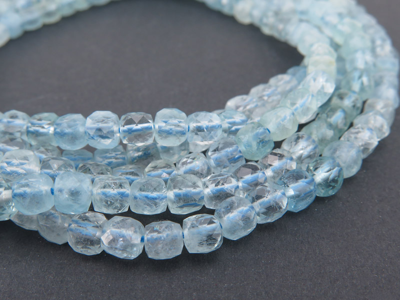 AA Shaded Aquamarine Faceted Cube Beads 4.5mm ~ 12.5'' Strand