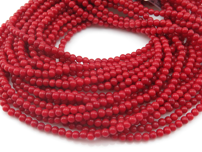 Red Bamboo Coral Smooth Round Beads 4mm ~ 15.5