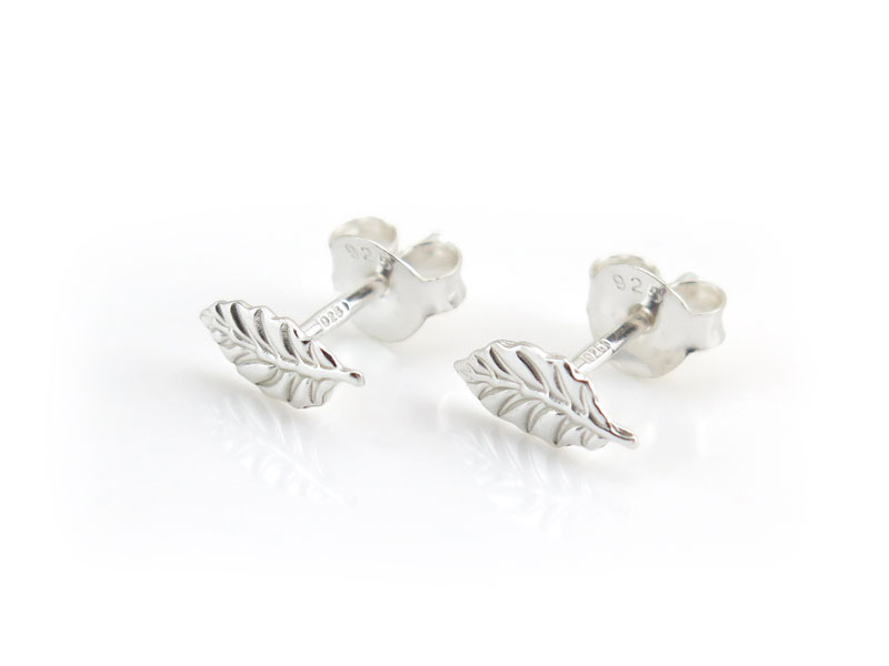 Sterling Silver Leaf Ear Studs ~ PAIR