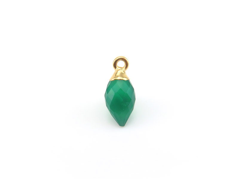 Gold Plated Silver Green Onyx Marquise Charm 13mm