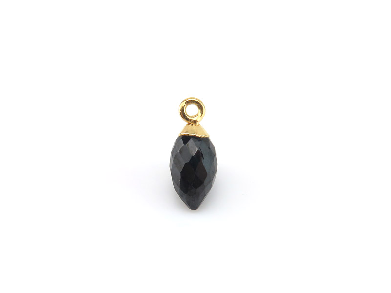 Gold Plated Silver Black Spinel Marquise Charm 13mm