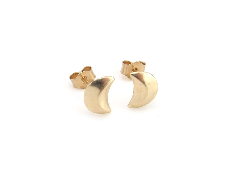 9K Gold Crescent Moon Ear Studs 6mm ~ PAIR