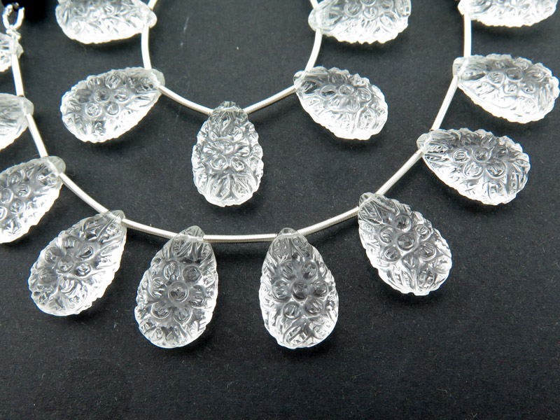 AAA Crystal Quartz Carved Pear Briolettes 15.5-16.5mm (10)