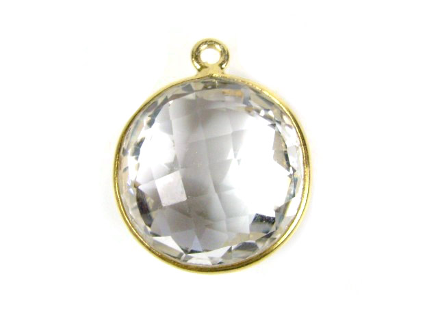 Gold Vermeil Crystal Quartz Round Pendant 19mm