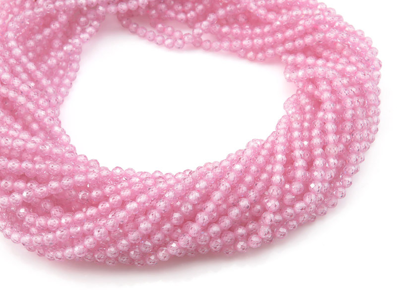 Pink Cubic Zirconia Micro-Faceted Round Beads 3.25mm ~ 15'' Strand