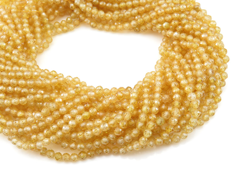 Yellow Cubic Zirconia Micro-Faceted Round Beads 3.25mm ~ 15'' Strand