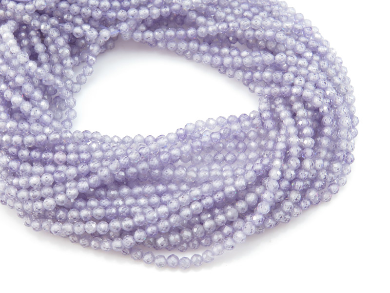 Lavender Cubic Zirconia Micro-Faceted Round Beads 3mm ~ 15'' Strand