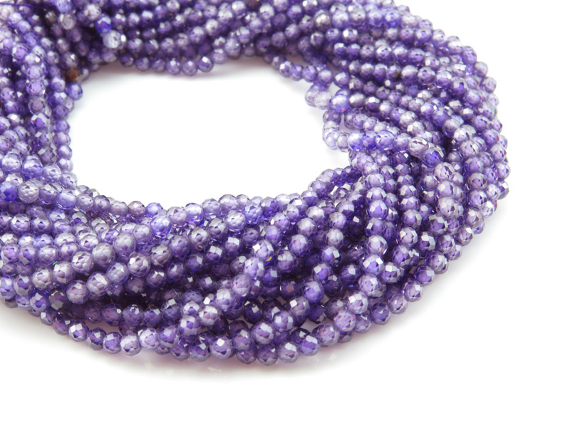 Purple Cubic Zirconia Micro-Faceted Round Beads 3mm ~ 15'' Strand