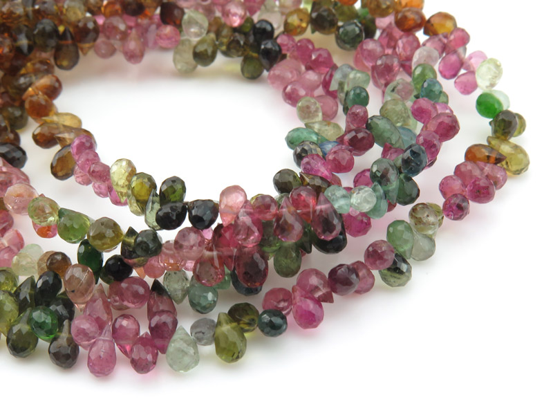 AA+ Multi-Tourmaline Micro-Faceted Teardrop Briolettes 3.75-5.75mm ~ 9'' Strand