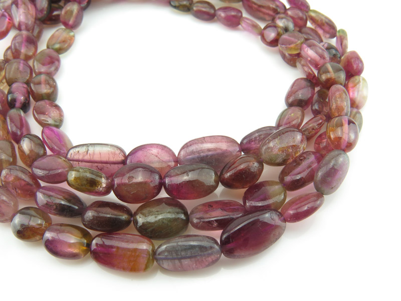 AA Watermelon Tourmaline Smooth Oval Beads 5-12mm ~ 16'' Strand